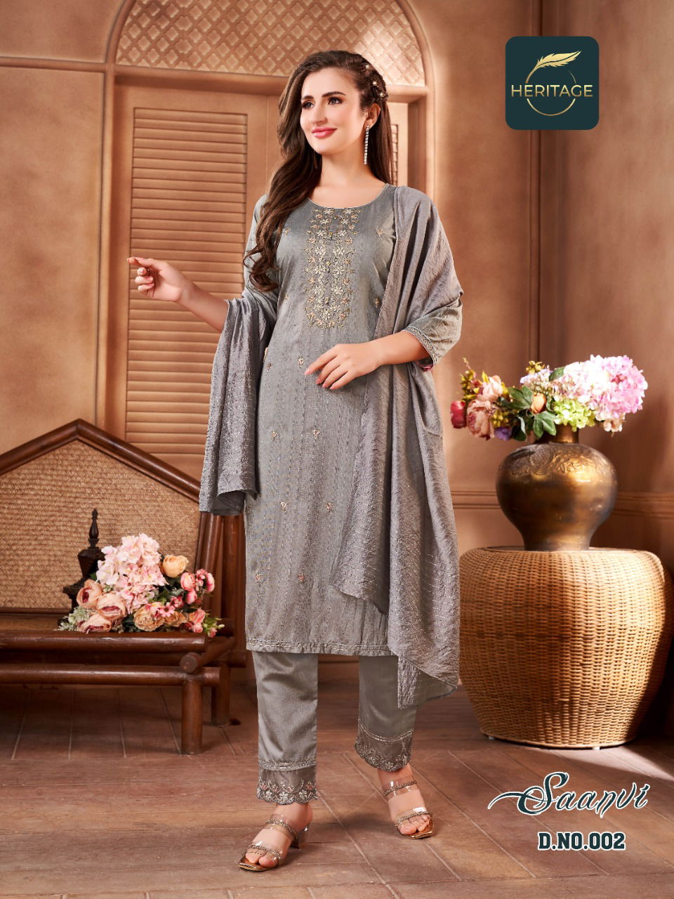 Heritage Saanvi Ethnic Wear Wholesale Kurti With Bottom Dupatta Collection
